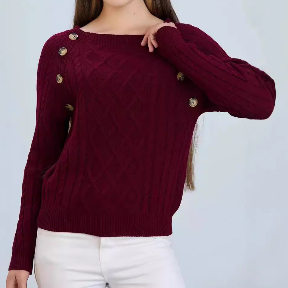 Damen Strickpullover mit klassischem Rautenmuster und dekorativen Knöpfen Mirla-Eva Jonsson