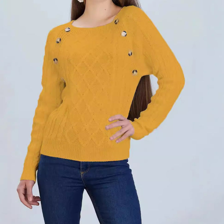 Damen Strickpullover mit klassischem Rautenmuster und dekorativen Knöpfen Mirla-Eva Jonsson