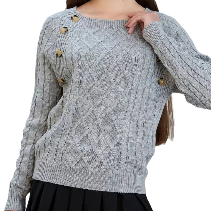 Damen Strickpullover mit klassischem Rautenmuster und dekorativen Knöpfen Mirla-Eva Jonsson