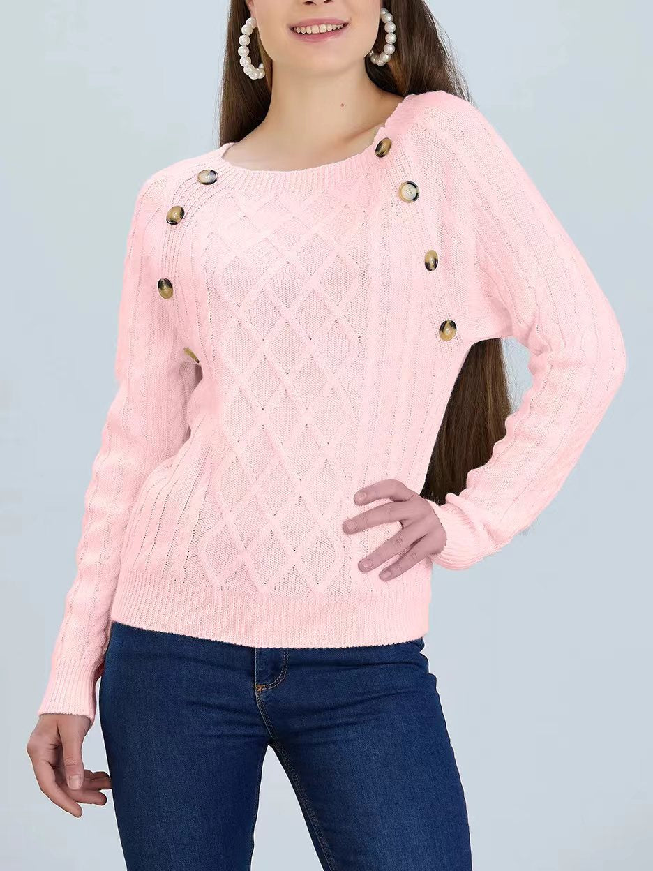 Damen Strickpullover mit klassischem Rautenmuster und dekorativen Knöpfen Mirla-Eva Jonsson