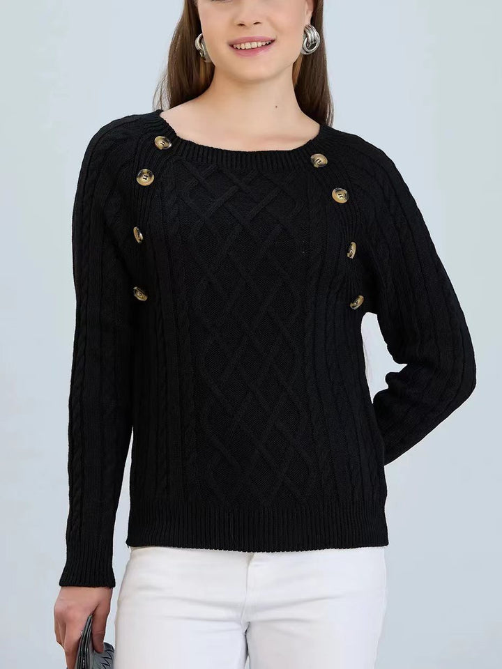 Damen Strickpullover mit klassischem Rautenmuster und dekorativen Knöpfen Mirla-Eva Jonsson