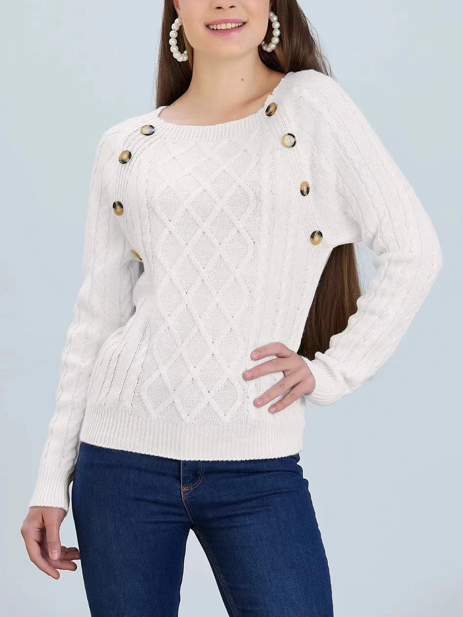 Damen Strickpullover mit klassischem Rautenmuster und dekorativen Knöpfen Mirla-Eva Jonsson
