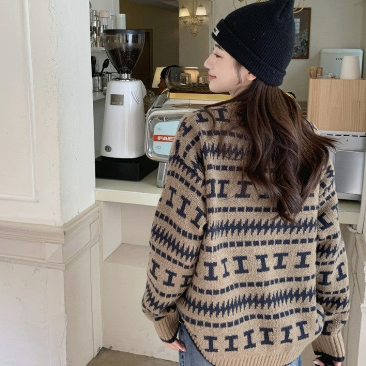 Damen Strickpullover mit modernem geometrischem Muster Eva Jonsson-Eva Jonsson