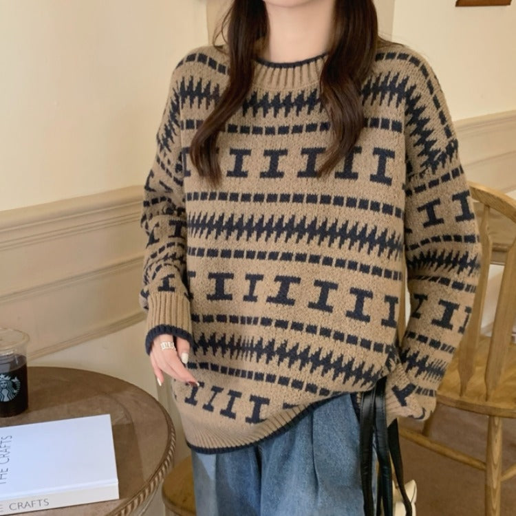 Damen Strickpullover mit modernem geometrischem Muster Mirla-Eva Jonsson