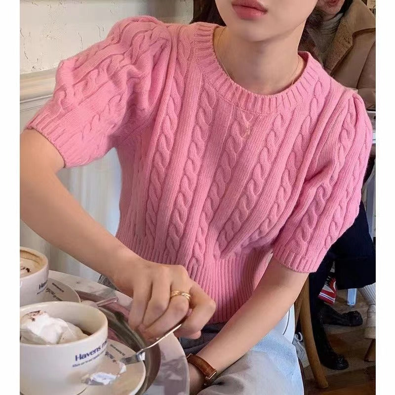Damen Strickpullover mit voluminösen Ärmeln und Zopfmuster Mirla-Eva Jonsson