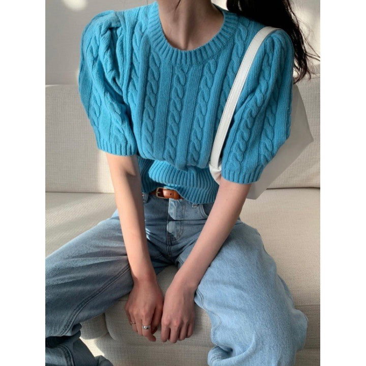 Damen Strickpullover mit voluminösen Ärmeln und Zopfmuster Mirla-Eva Jonsson
