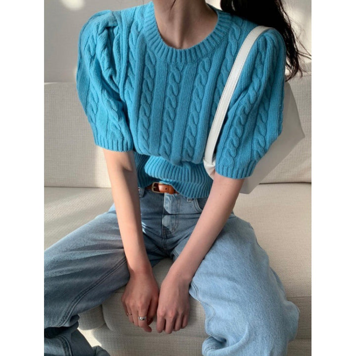 Damen Strickpullover mit voluminösen Ärmeln und Zopfmuster Mirla-Eva Jonsson