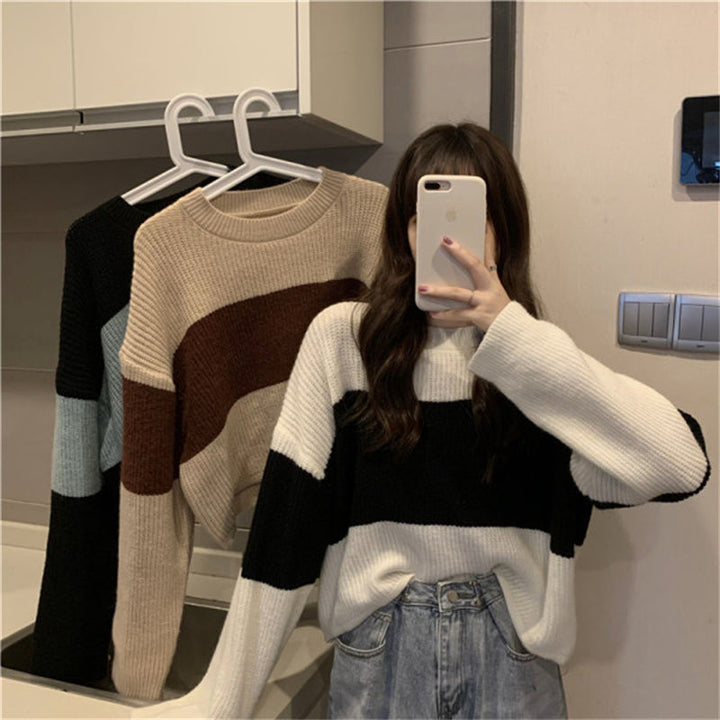 Damen Strickpullover mit weit geschnittenen Ärmeln und kontrastierendem Design Mirla-Eva Jonsson