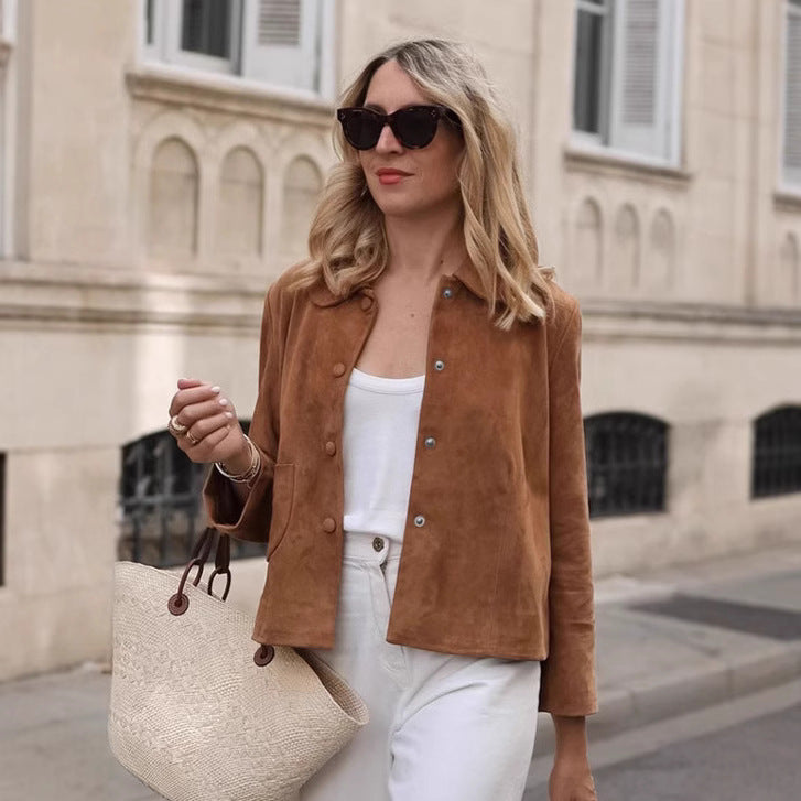 Damen Suede Jacka med stängda knappar Eva Jonsson-Eva Jonsson