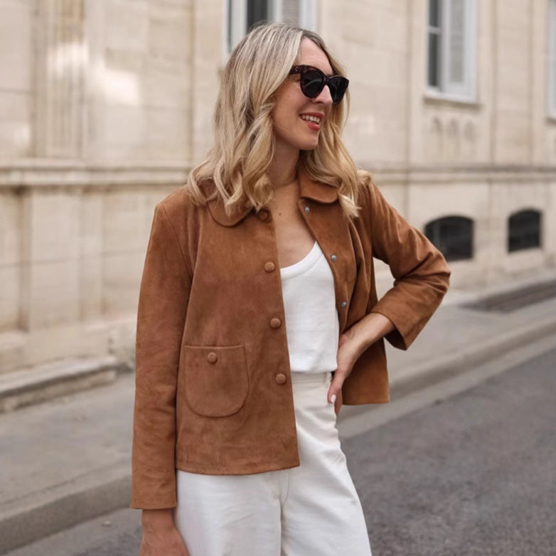 Damen Suede Jacka med stängda knappar Eva Jonsson-Eva Jonsson