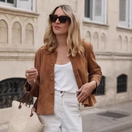 Damen Suede Jacka med stängda knappar Eva Jonsson-Eva Jonsson