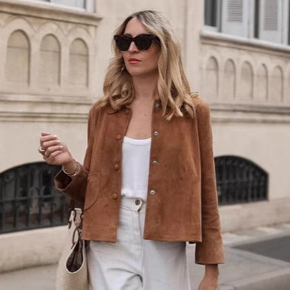 Damen Suede Jacka med stängda knappar Eva Jonsson-Eva Jonsson