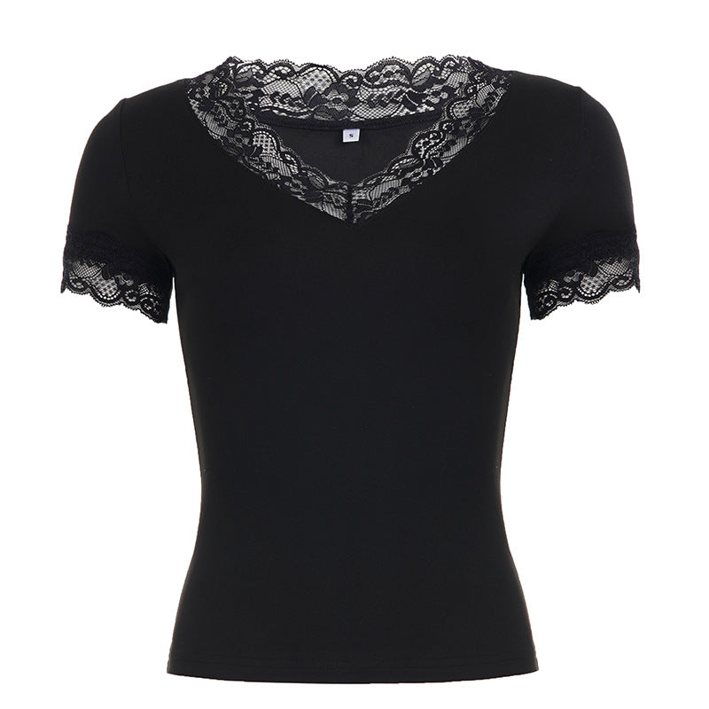 Damen T-Shirt med elegant spetsdetalj Mirla-Eva Jonsson
