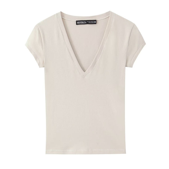 Damen T-shirt med modern V-ringning och bekväm bomullsblandning Mirla-Eva Jonsson