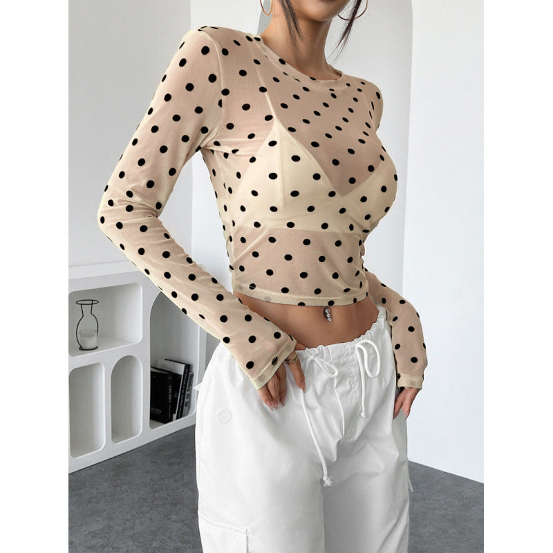 Damen Transparent Långärmad Blus med Prickar Mirla-Eva Jonsson