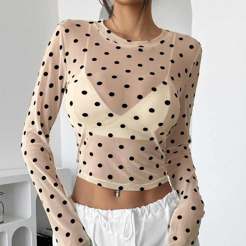 Damen Transparent Långärmad Blus med Prickar Mirla-Eva Jonsson