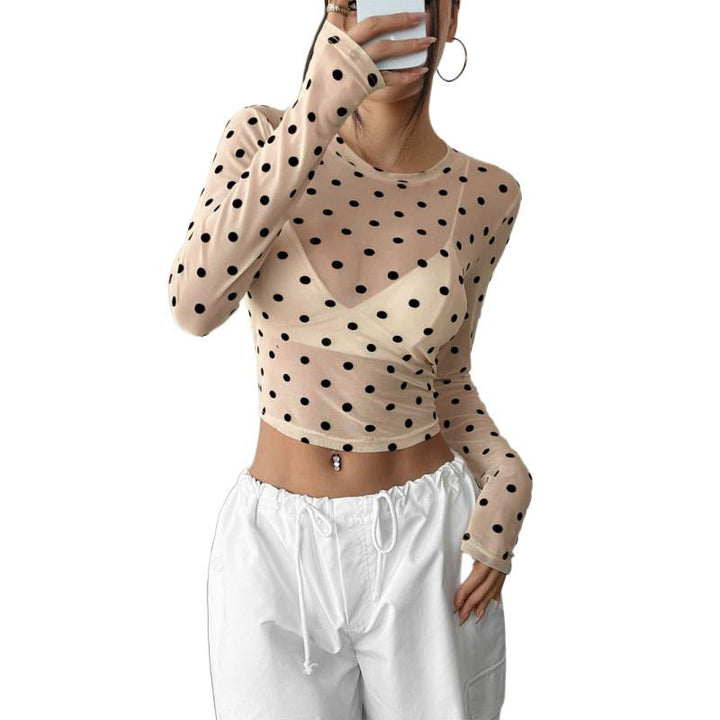 Damen Transparent Långärmad Blus med Prickar Mirla-Eva Jonsson
