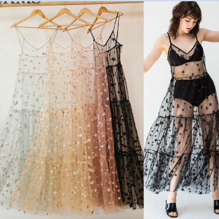 Damen Transparent Maxiklänning i Chiffon med stjärndesign och flerlagad nederkant Mirla-Eva Jonsson