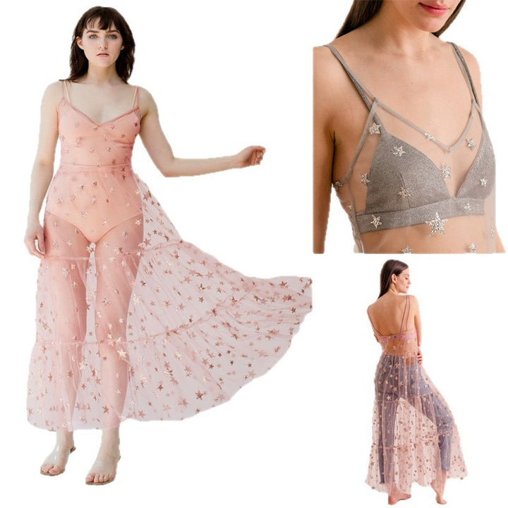 Damen Transparent Maxiklänning i Chiffon med stjärndesign och flerlagad nederkant Mirla-Eva Jonsson