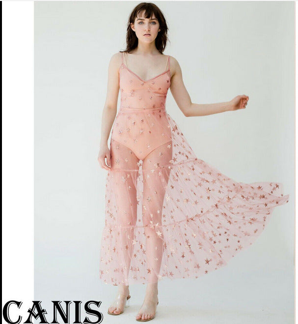 Damen Transparent Maxiklänning i Chiffon med stjärndesign och flerlagad nederkant Mirla-Eva Jonsson