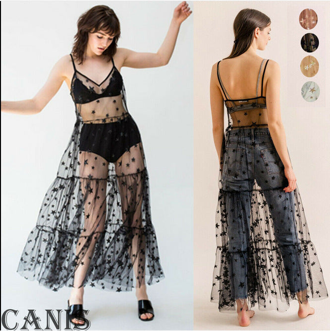 Damen Transparent Maxiklänning i Chiffon med stjärndesign och flerlagad nederkant Mirla-Eva Jonsson
