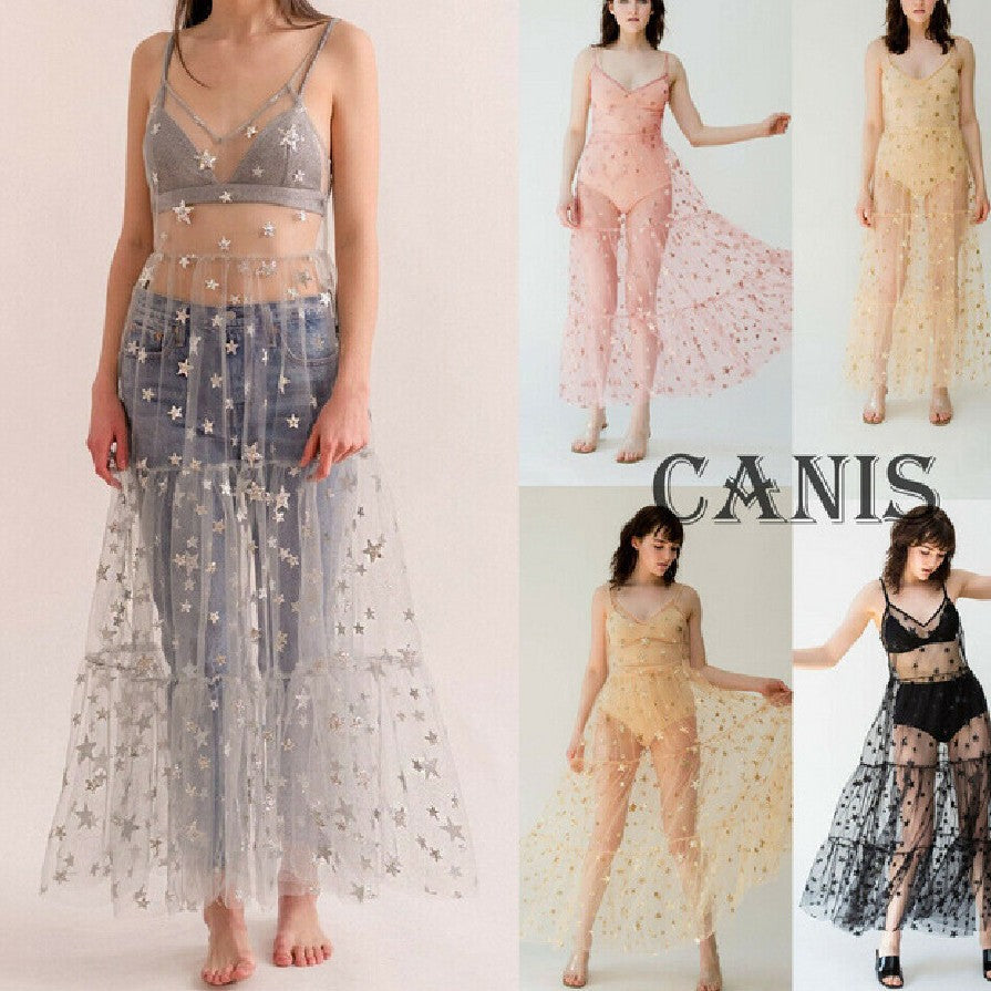 Damen Transparent Maxiklänning i Chiffon med stjärndesign och flerlagad nederkant Mirla-Eva Jonsson