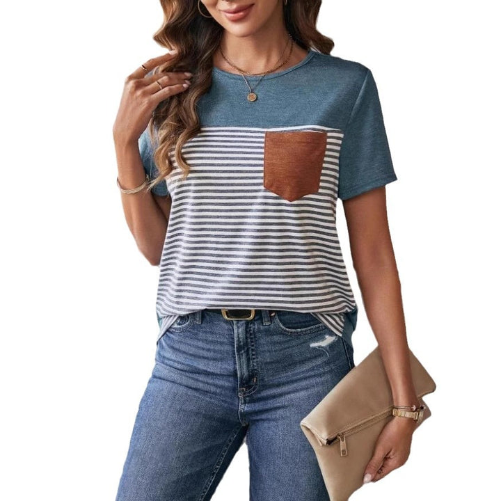 Damen Trendy T-shirt med randigt mönster och läderväska Mirla-Eva Jonsson