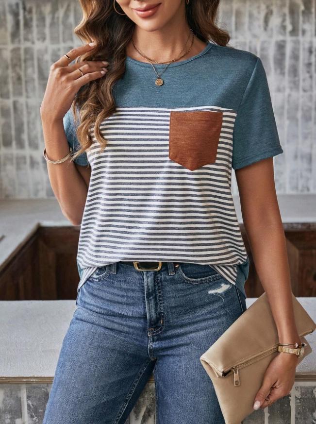 Damen Trendy T-shirt med randigt mönster och läderväska Mirla-Eva Jonsson