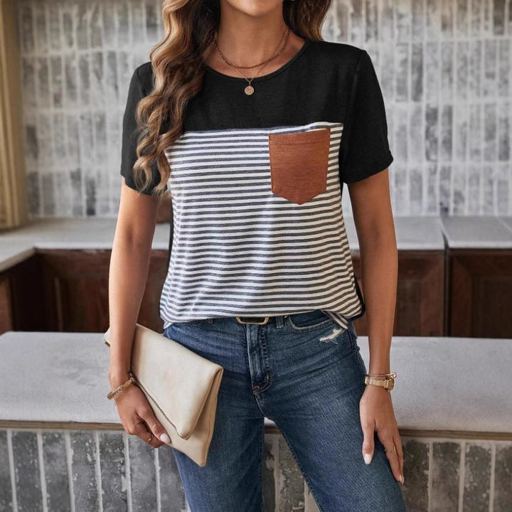 Damen Trendy T-shirt med randigt mönster och läderväska Mirla-Eva Jonsson