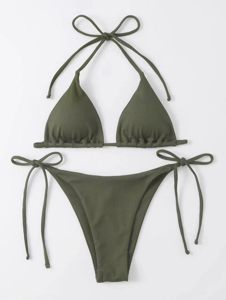 Damen Triangel-Bikini-Set med justerbara bindband och ribbat design Mirla-Eva Jonsson