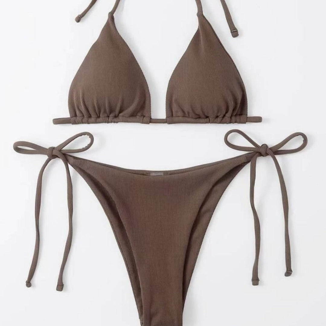 Damen Triangel-Bikini-Set med justerbara bindband och ribbat design Mirla-Eva Jonsson