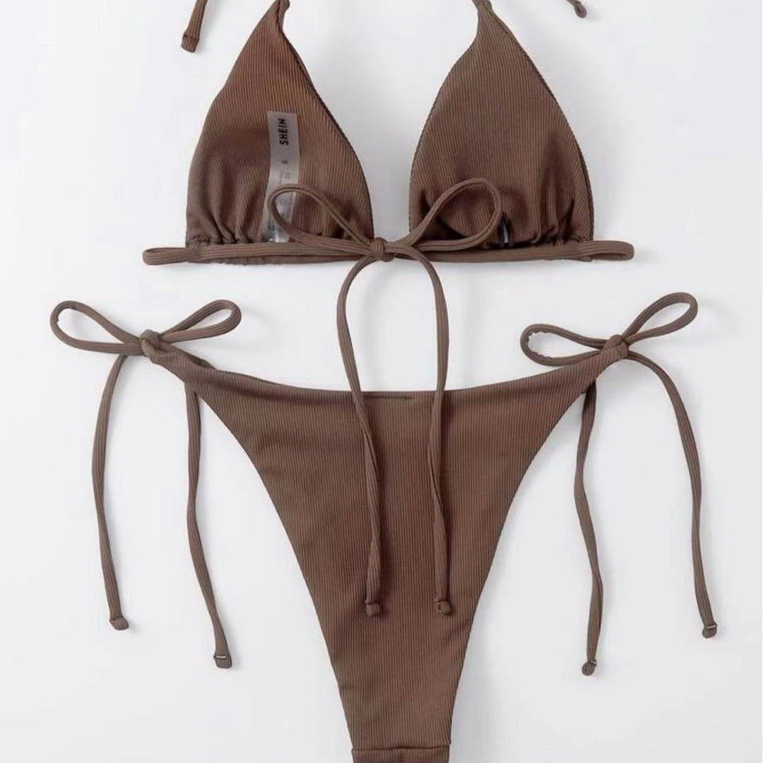 Damen Triangel-Bikini-Set med justerbara bindband och ribbat design Mirla-Eva Jonsson