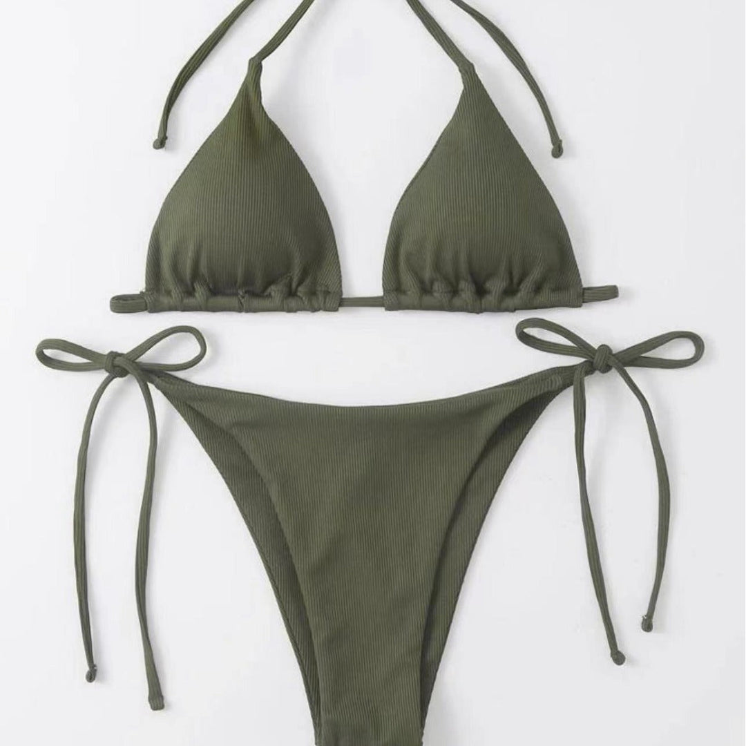 Damen Triangel-Bikini-Set med justerbara bindband och ribbat design Mirla-Eva Jonsson