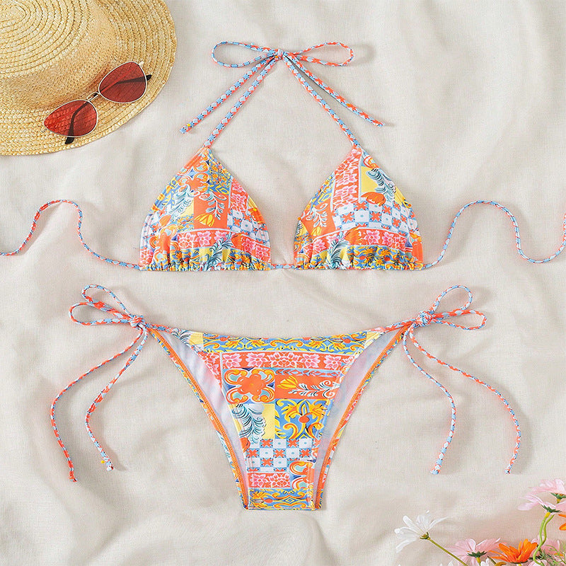 Damen Triangel-Bikini-Set med lekfull blommönster och justerbara bindband Mirla-Eva Jonsson