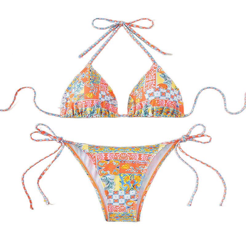 Damen Triangel-Bikini-Set med lekfull blommönster och justerbara bindband Mirla-Eva Jonsson