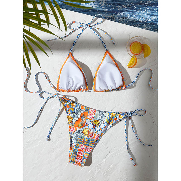 Damen Triangel-Bikini-Set med lekfull blommönster och justerbara bindband Mirla-Eva Jonsson