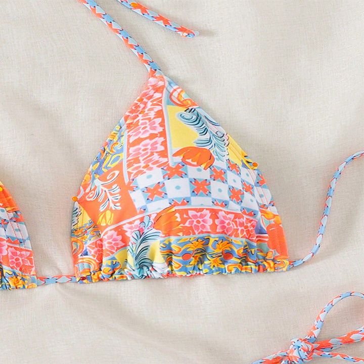 Damen Triangel-Bikini-Set med lekfull blommönster och justerbara bindband Mirla-Eva Jonsson