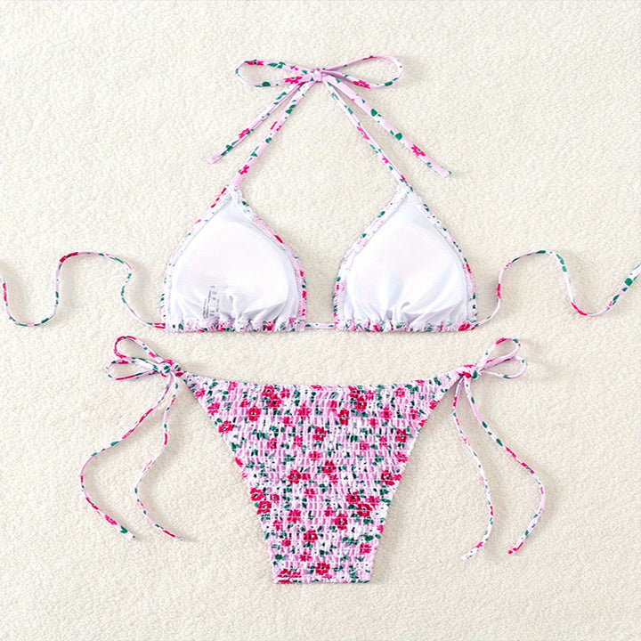 Damen Triangel-Bikini-Set med lekfull rynkning och fint blommönster Mirla-Eva Jonsson