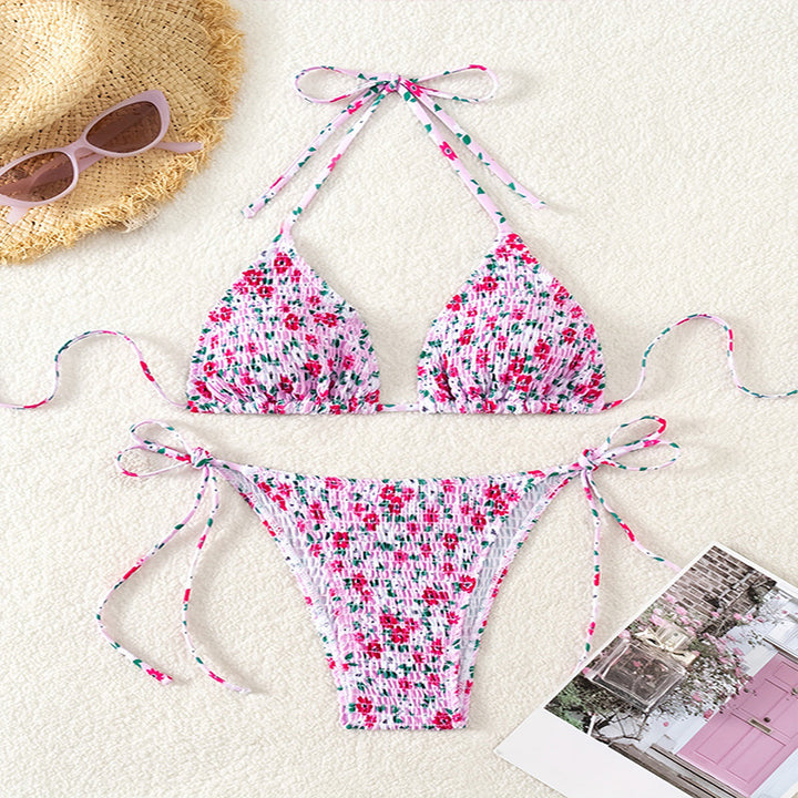 Damen Triangel-Bikini-Set med lekfull rynkning och fint blommönster Mirla-Eva Jonsson