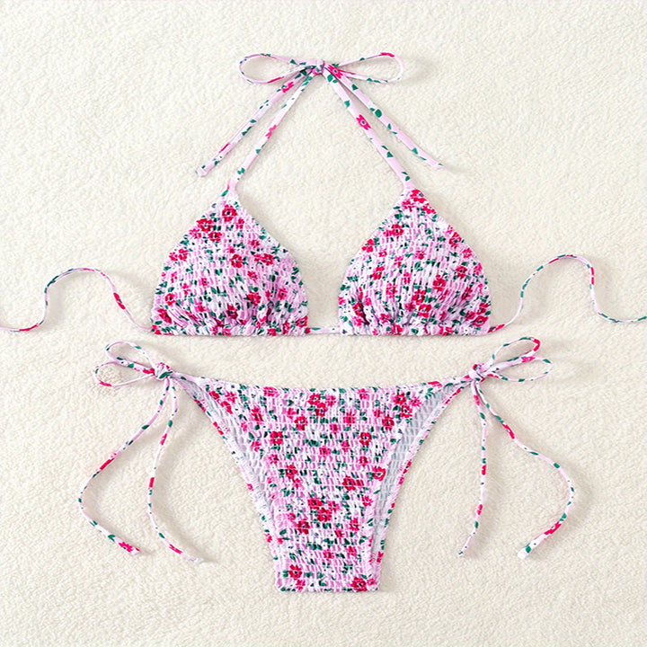 Damen Triangel-Bikini-Set med lekfull rynkning och fint blommönster Mirla-Eva Jonsson