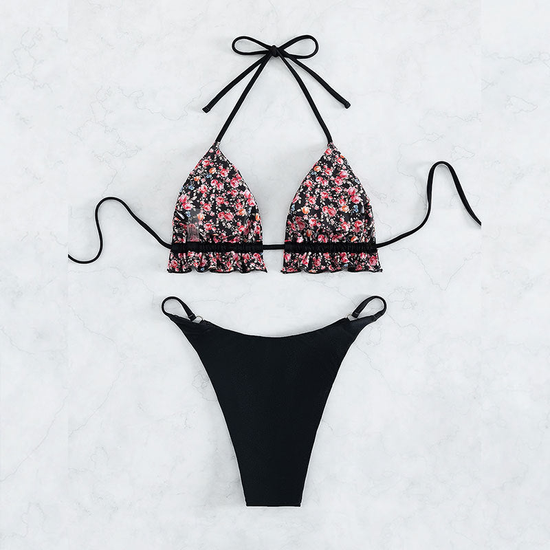 Damen Triangel-Bikini-Set med lekfulla blommor och högbenad design Mirla-Eva Jonsson