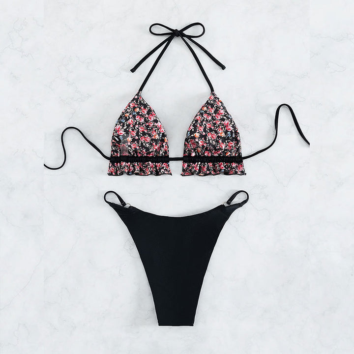 Damen Triangel-Bikini-Set med lekfulla blommor och högbenad design Mirla-Eva Jonsson