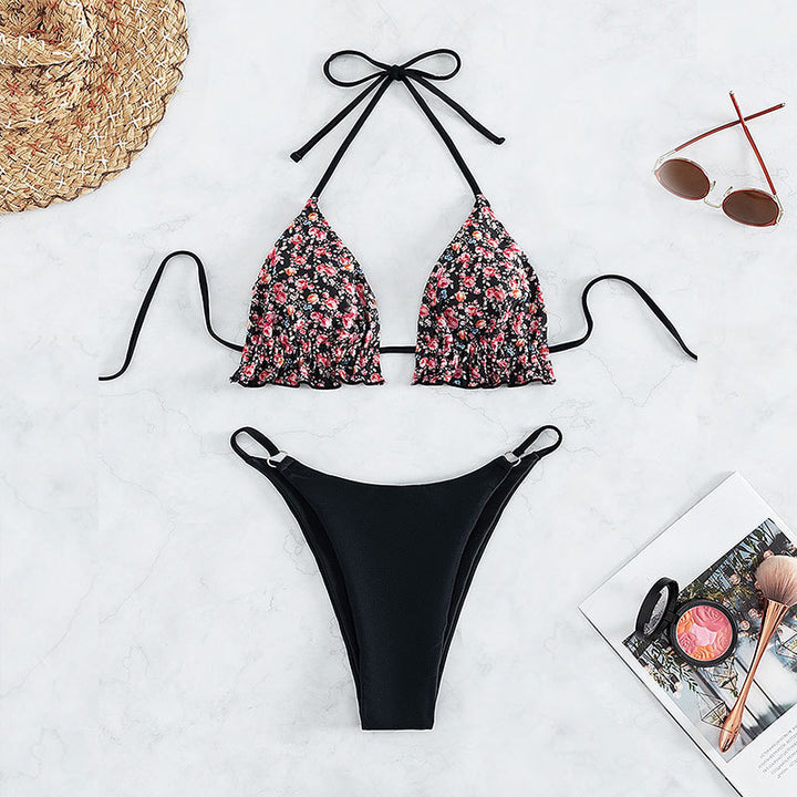 Damen Triangel-Bikini-Set med lekfulla blommor och högbenad design Mirla-Eva Jonsson