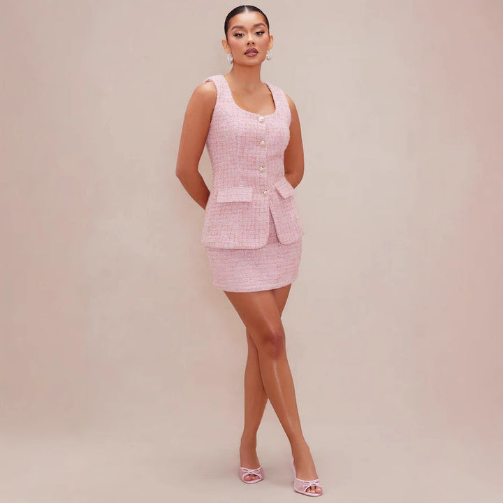 Damen Tweed Mini-Klänning med tidlösa knapppdetaljer och elegant silhuett Mirla-Eva Jonsson