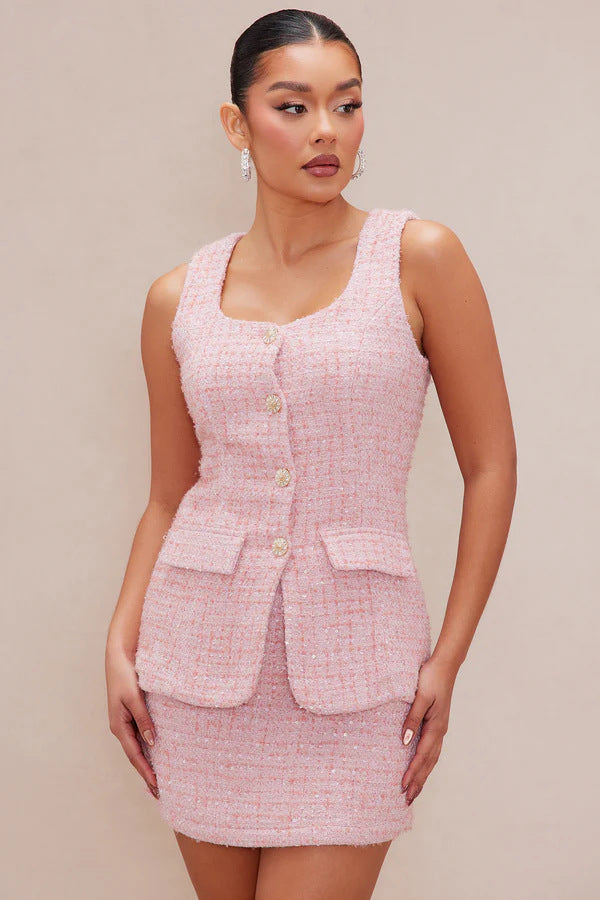 Damen Tweed Mini-Klänning med tidlösa knapppdetaljer och elegant silhuett Mirla-Eva Jonsson