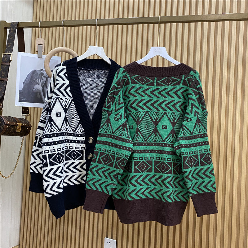 Damen Übergroße Strickjacke mit geometrischem Muster Mirla-Eva Jonsson