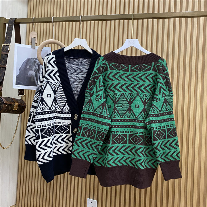 Damen Übergroße Strickjacke mit geometrischem Muster Mirla-Eva Jonsson
