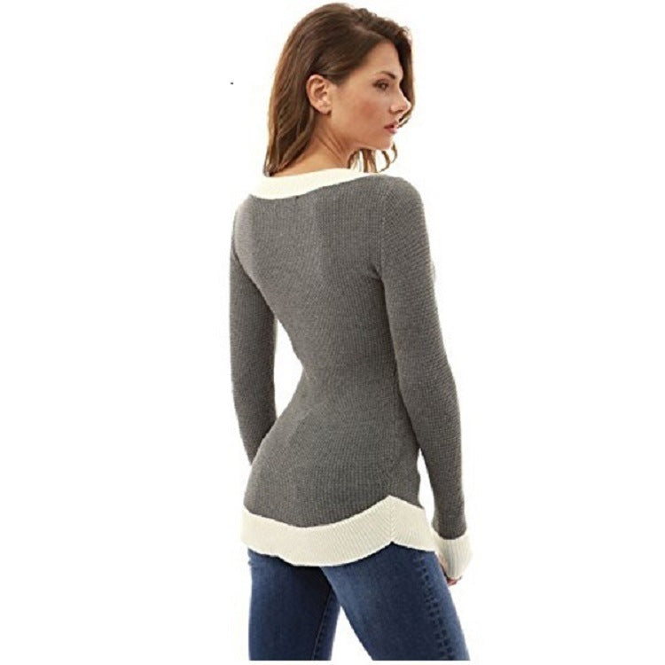 Damen V-Ausschnitt Pullover mit kontrastierenden Abschlüssen Mirla-Eva Jonsson