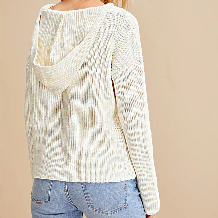 Damen V-Ausschnitt Strickpullover mit lockerer Passform und feinem Netzdesign Eva Jonsson-Eva Jonsson