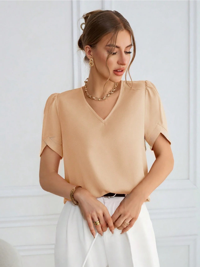 Damen V-Hals Blus med Puffärmar Mirla-Eva Jonsson